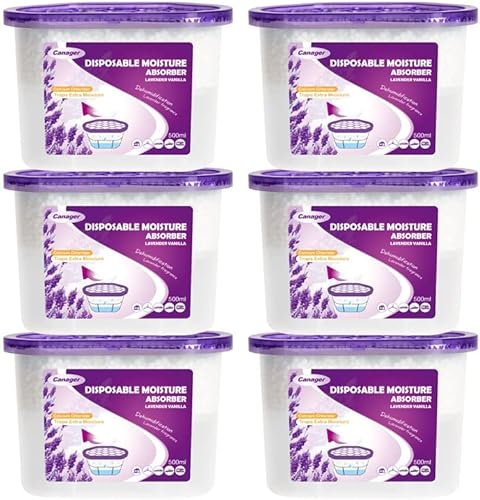 CANAGER Caja absorbente de humedad de vainilla lavanda, cajas eliminadoras de olores y deshumidificadores para armario, dormitorio, cocina, baño,