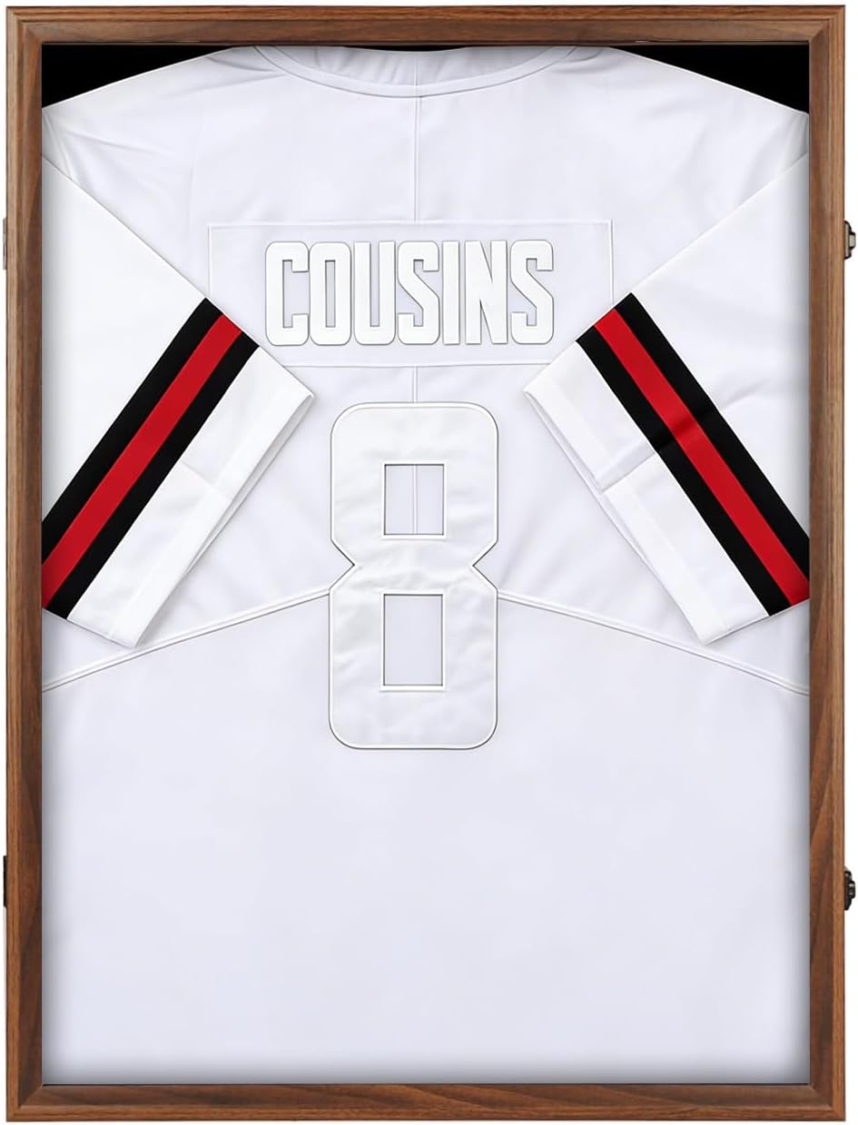 IHEIPYE Lockable Jersey Display Frame Case, Large Sports Jersey Shadow Box with UV-Protected Acrylic & Hanger, Ideal for Baseball Basketball Football Soccer Hockey Shirts & Uniforms,White