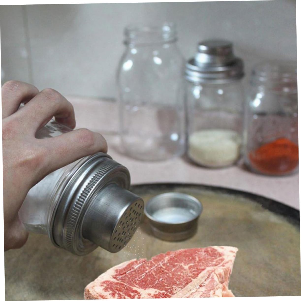 10pcs Stainless Steel Jar Shaker Lids Reusable Spice for Convenient Mixing and Storage for Cocktails and Seasoning Jars