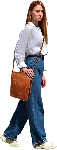 Miniatura 9 de Bolso de mensajero de cuero para computadora portátil, maletín de oficina, regalo para hombre, bolso de hombro desgastado