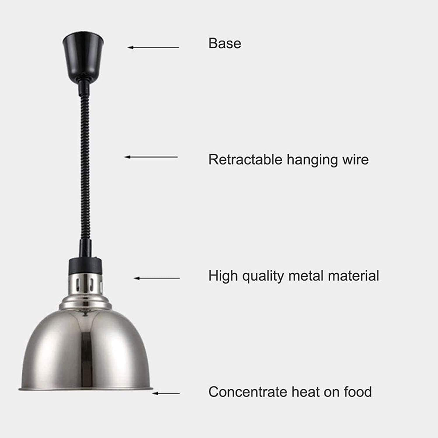 Lampa do podgrzewania żywności, lampa na podczerwień, rozszerzalna żarówka na podczerwień, 250 W, regulowana długość, 75-165 cm, restauracja/bufet/grill/pizza i barwnik 25 cm, złoty (Schwar