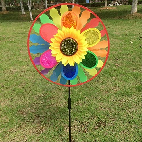 vitihipsy Double-Decker Sunflower Windmill,Rainbow Triple Wheel Spinner,Colored Spinner for Gardens