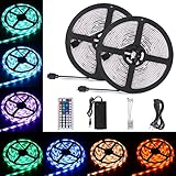 SUNNEST LED Strip Lights, Waterproof SMD 5050 32.8Ft 300LEDs RGB Light Strips Kit, Flexible Strip Light with 44-Key IR Remote Controller + 12V Power Supply for Home Kitchen Party Christmas Decoration