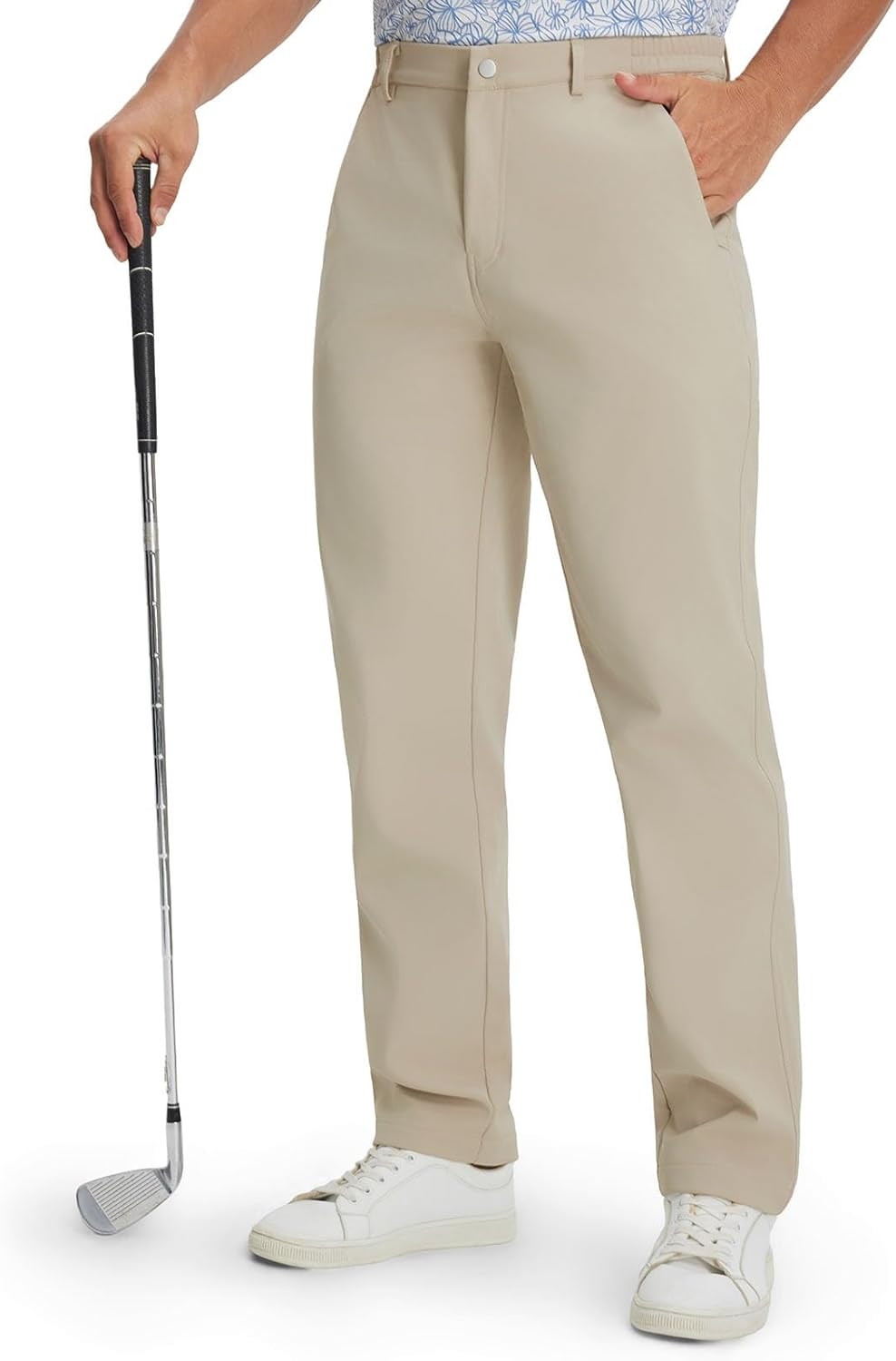 M MAELREG Fleece Lined Golf Pants for Men 30"/32"/34" Water Resistant Stretch Winter Pants for Men Casual Dress Work Light Khaki