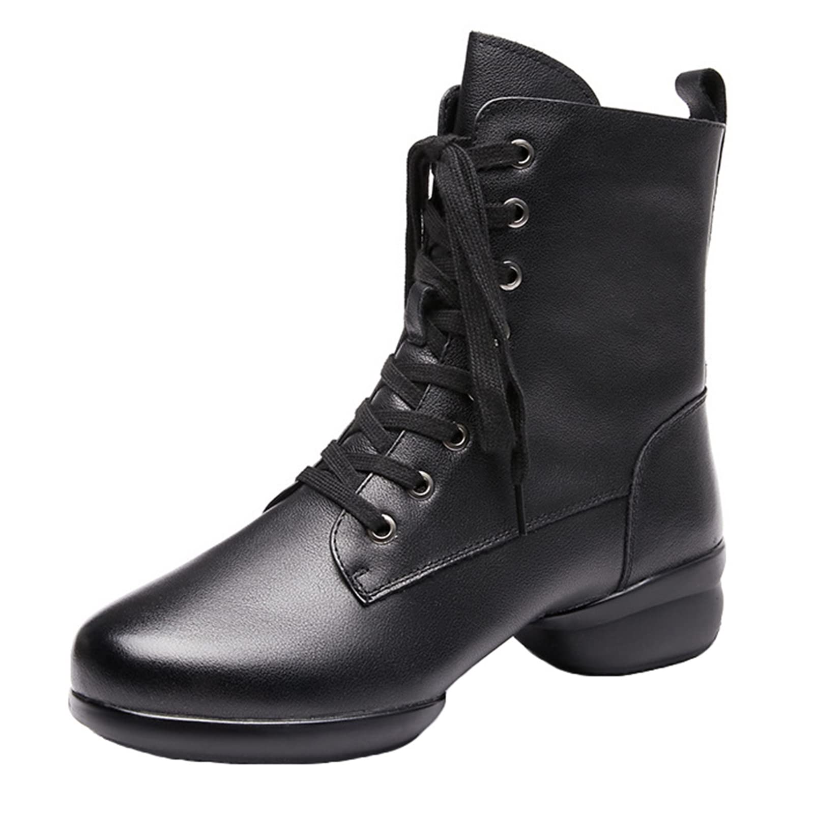 Botas de Baile Latino Moderno para Hombres con Suela Dividida Cuero Cremallera Lateral Tacón Bajo