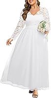 Talisea Plus Size Lace Chiffon Wedding Guest Dress - V Neck Long Sleeve Formal Maxi Gown for Prom Evening Gala