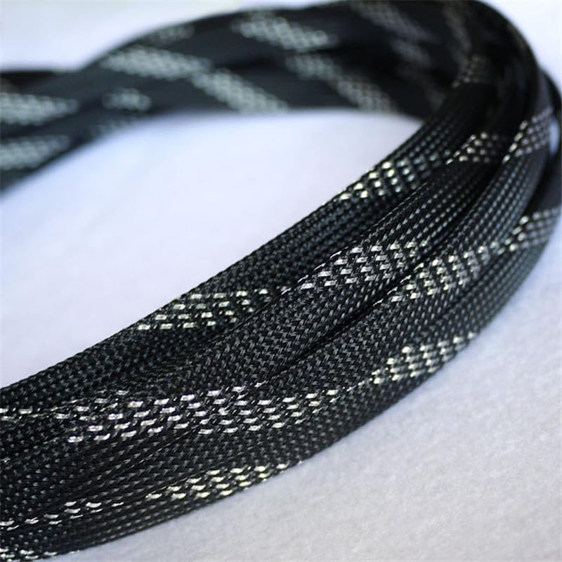10/30 meters Black & Silver 10mm PET Expandable Sleeving High Density Sheathing Plaited Cable Sleeves - (Length: 30M)
