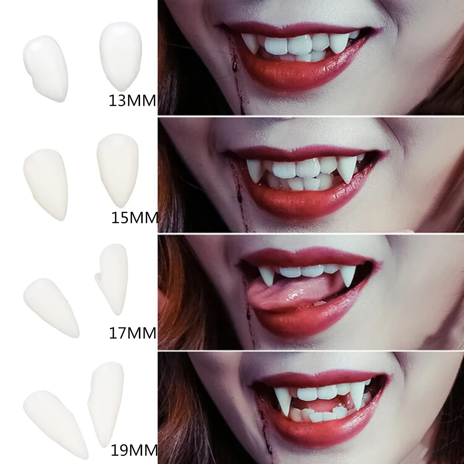 4 Paires De Crocs De Vampire + Adhésif Dentaire - Prothèses Réalistes Résine - Pour Halloween, Cosplay, Fête Déguisée
