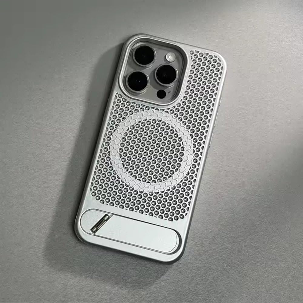 Cooling Magnetic Stand Phone Case for iPhone 12 13 14 15 16 Pro Max 11 Heat Dissipation Holder Matte Shockproof Cover,Silver,for iPhone 11