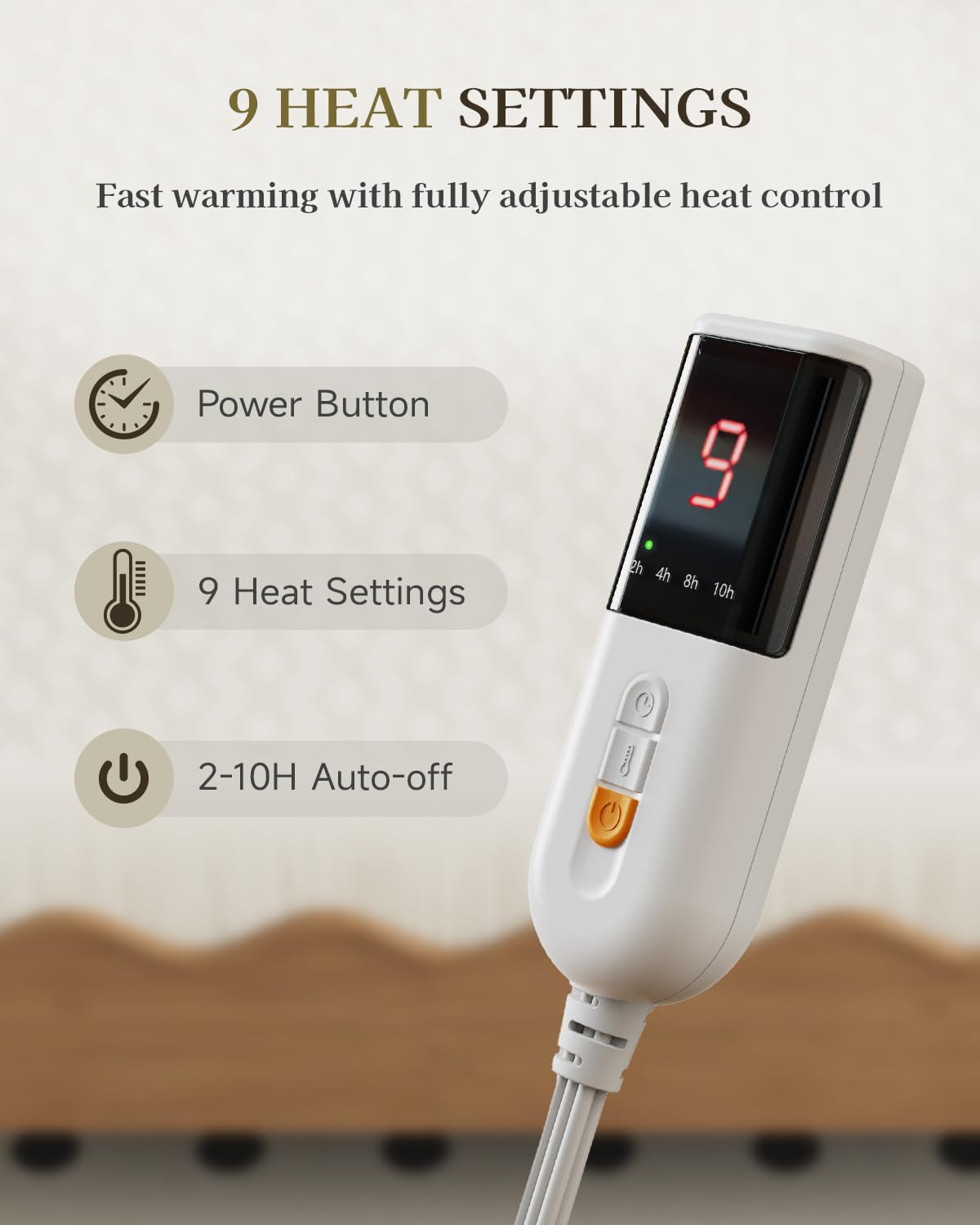 GOTCOZY Heated Mattress Pad Mini Twin Size 31"x55" - Electric Mattress Pad with 9 Heat Settings & 10 Hour Auto Off Machine Washable(White)