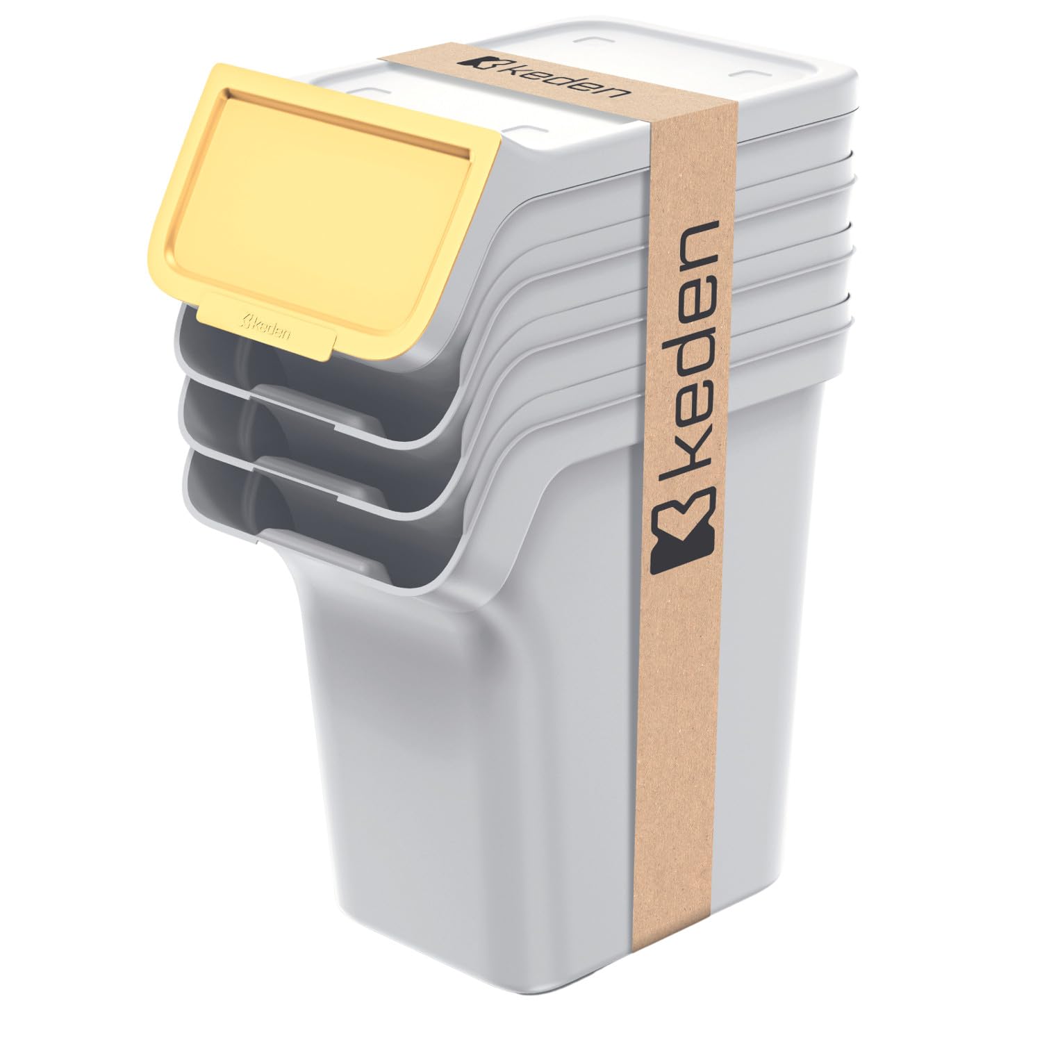Keden Stackbox Juego de Cubos de Basura para Reciclaje Sistema de Separación de Residuos (4x 20 L, Ceniza)
