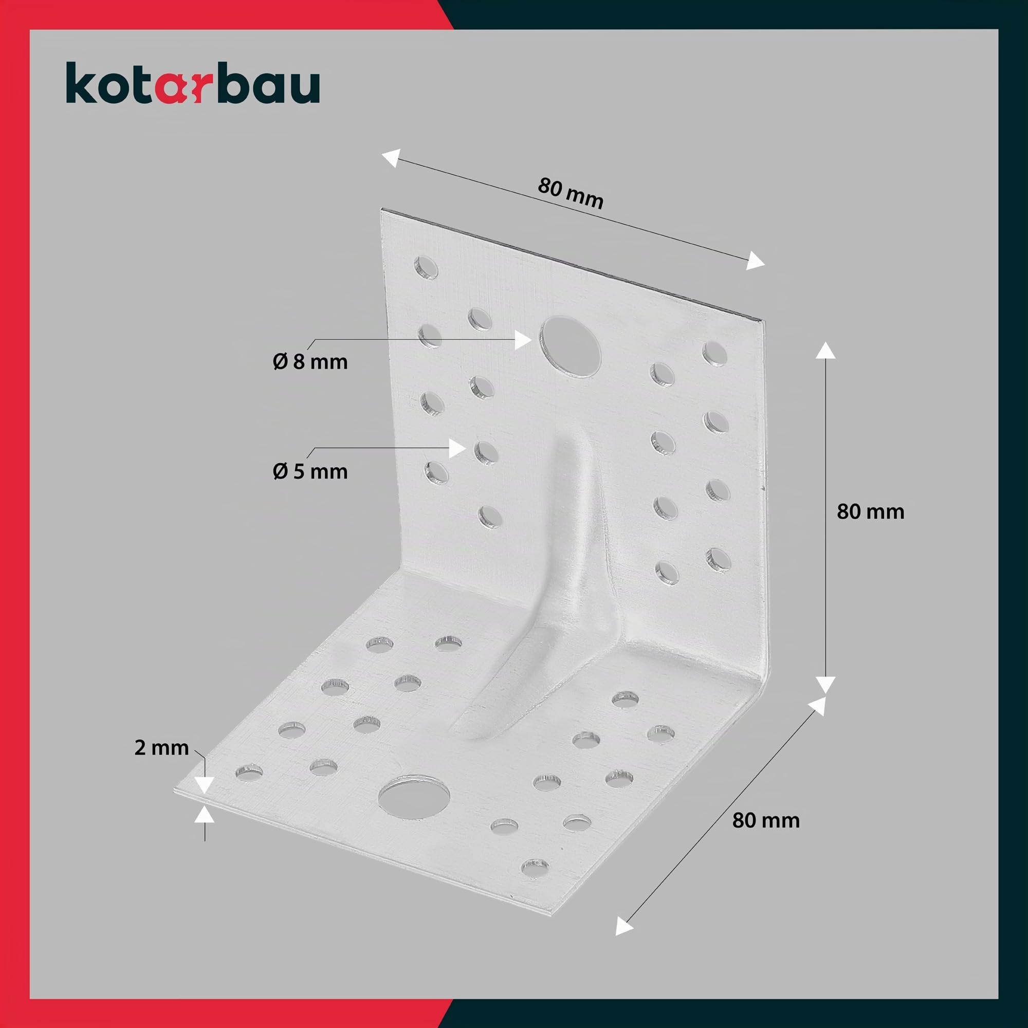 KOTARBAU® 25 Pezzi Conectores En Ángulo - Acero Galvanizado - 80 x 80 x 80 mm - Plata - Escuadras Metálicas - 90 Grados - Escuadras Para Madera - Fácil Montaje - Resistente A La Corrosión