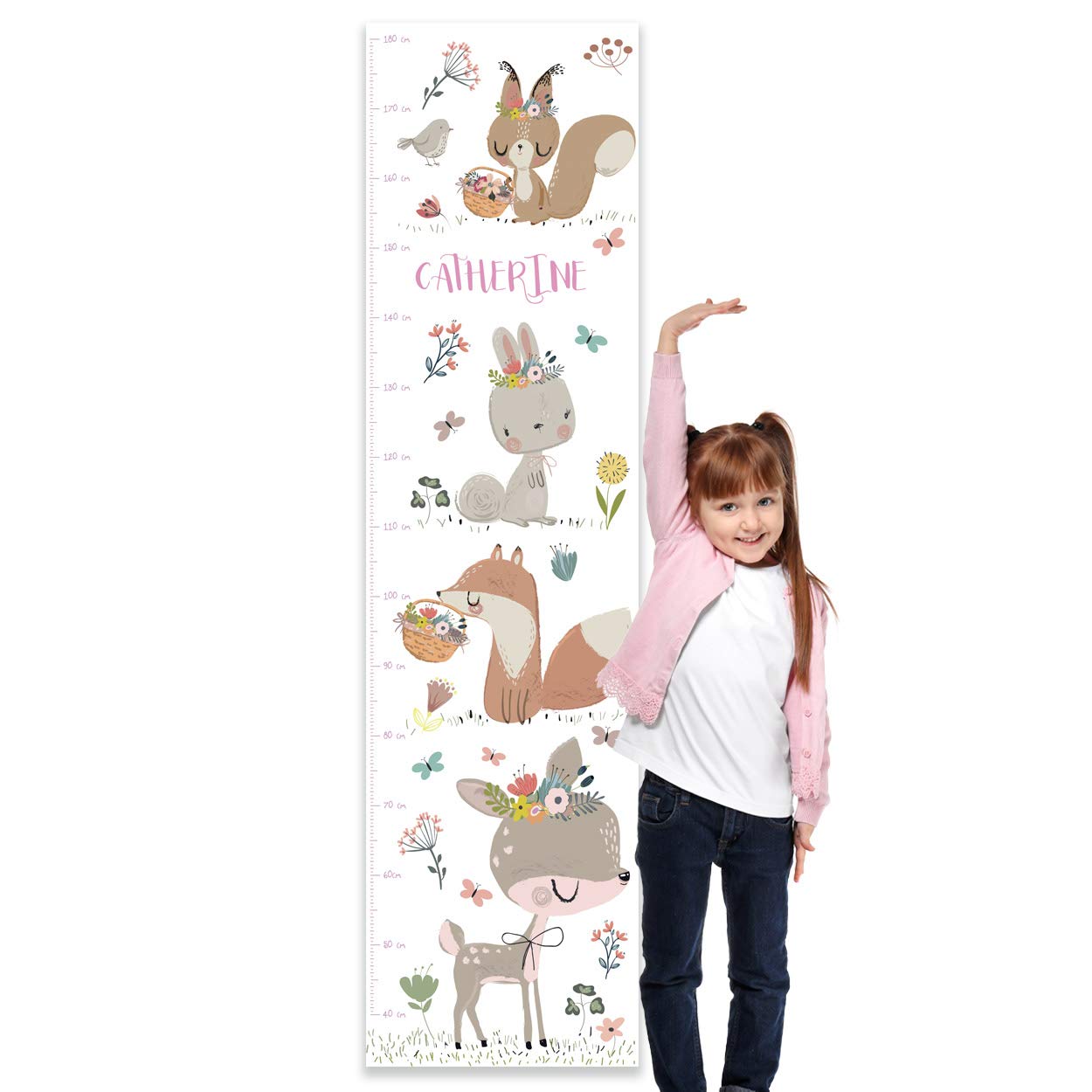 Paper Themes Personalised Childrens Height Chart for Kids Nursery Wall, or Bedroom - Painted Animals — image 1