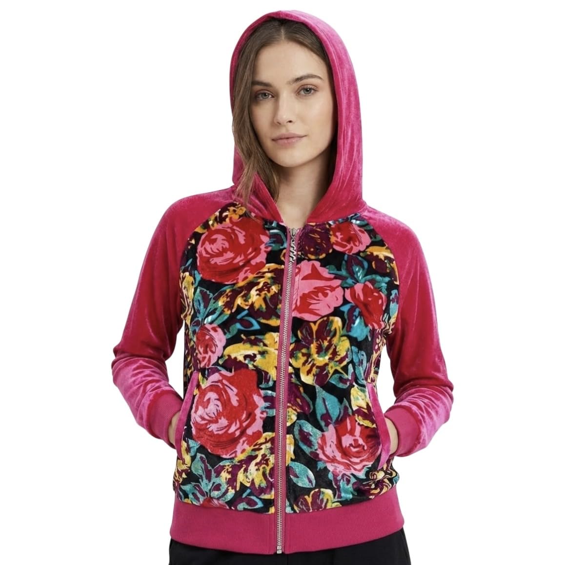 Women's Pink Velvet Fleece Hoodie Jacket Size S, Winter Warm Zip Front Sweatshirt, Long Sleeve Hooded Sweatshirt with Pockets, Soft Casual Outerwear-picture-17