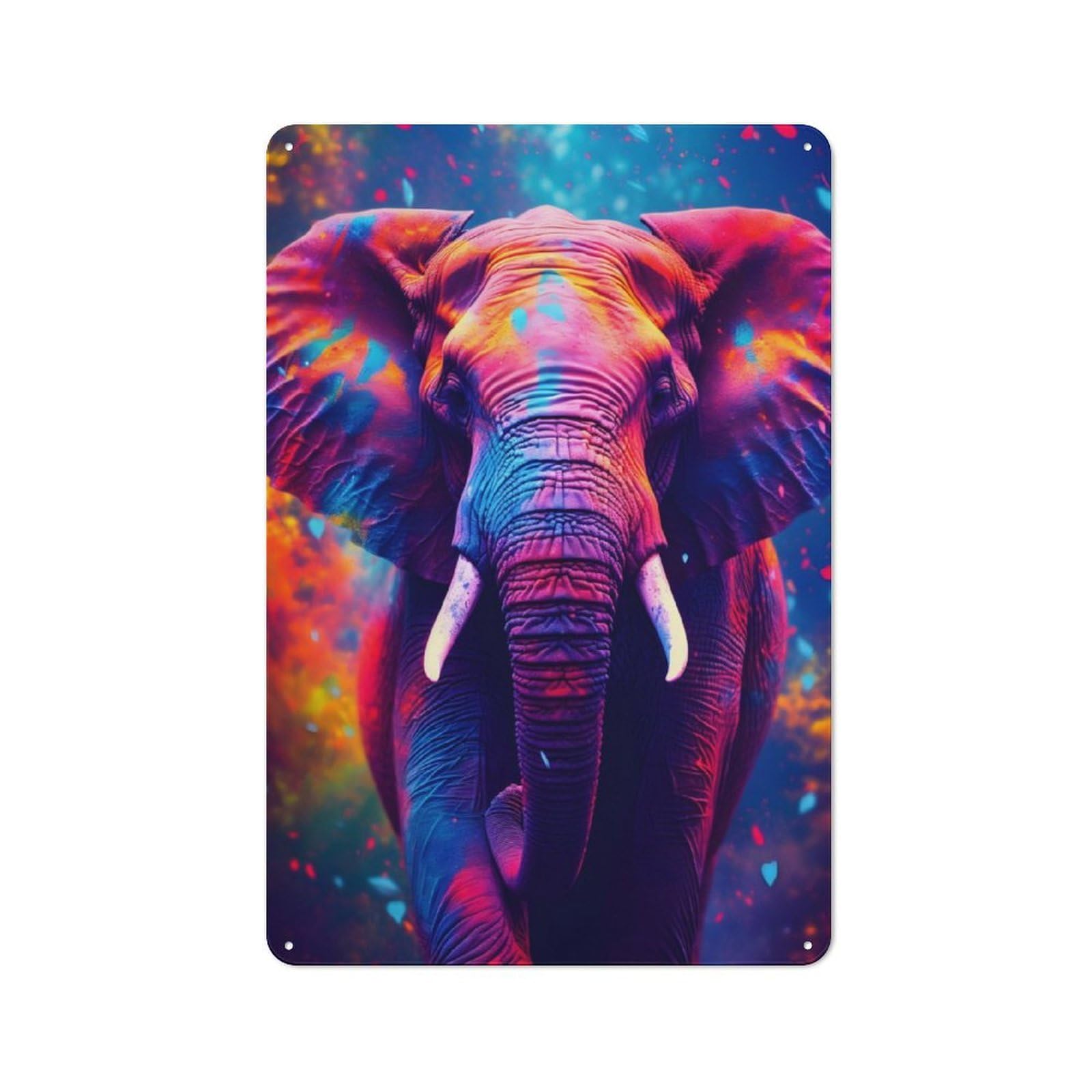 Junmoney Elephant Black Light Uv Industrial Tin Wall Sign 30X20cm Featuring Urban Room Decor For Workspace, Cafe, Hallway Or Garage