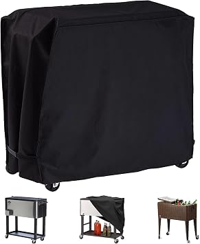 Cooler Cart Cover Waterproof, Universal Patio Cooler Cover for 80-100 Qt Patio Rolling Ice Chest Cart, 600D Oxford Fabric UV-Resistant Outdoor Bar Cart Covers Black, 43"L x 22"W x 32"H