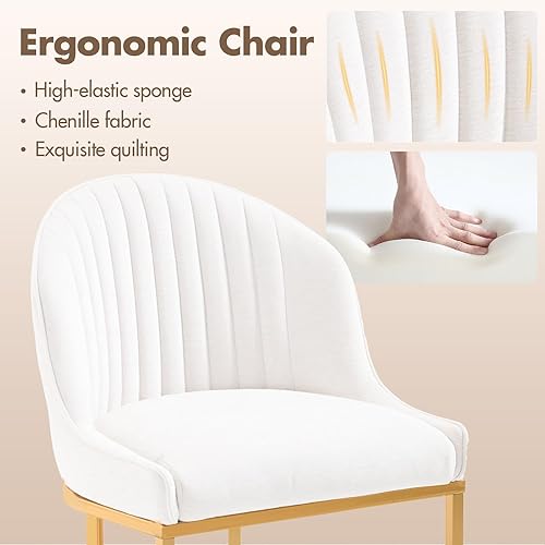 Miniatura 6 de Juego de 4 sillas de comedor modernas, sillas de cocina tapizadas con patas de metal cromado dorado, respaldo redondo, taburetes decorativos de