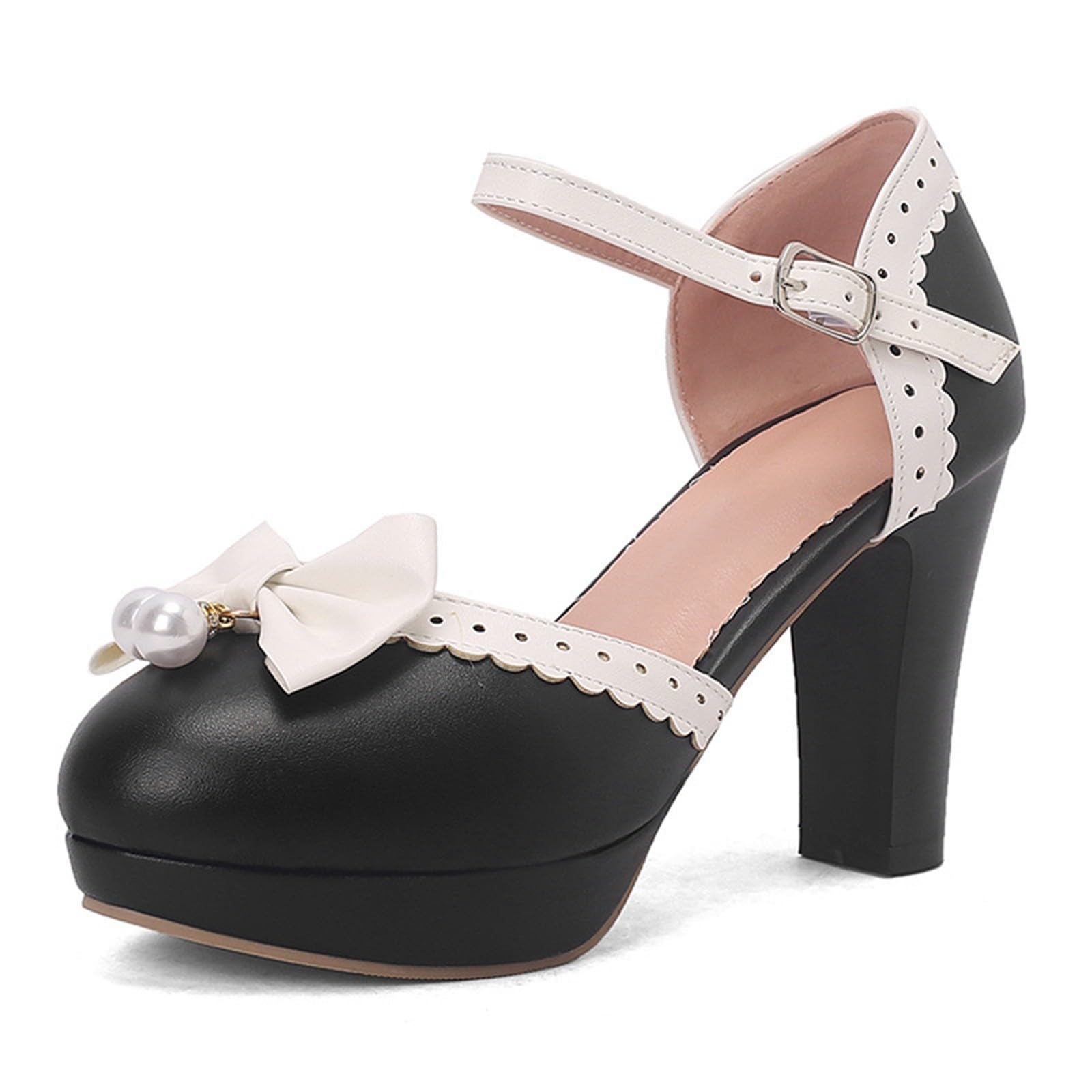Generisch Buty Mary-Jane w stylu z okrągłymi palcami, gruby obcas, pasek z kokardką