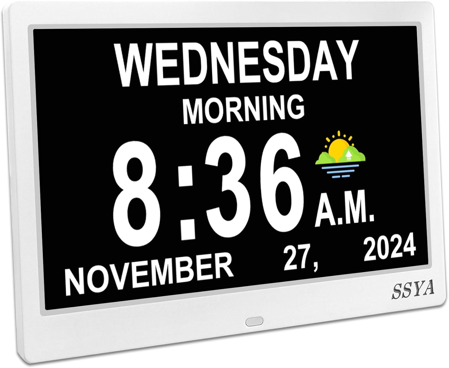 SSYA Dementia Clock for Seniors, Digital Clock with Date and Day of Week, Auto DST, Non-Abbreviated Large Calendar Alarm Clocks (White)