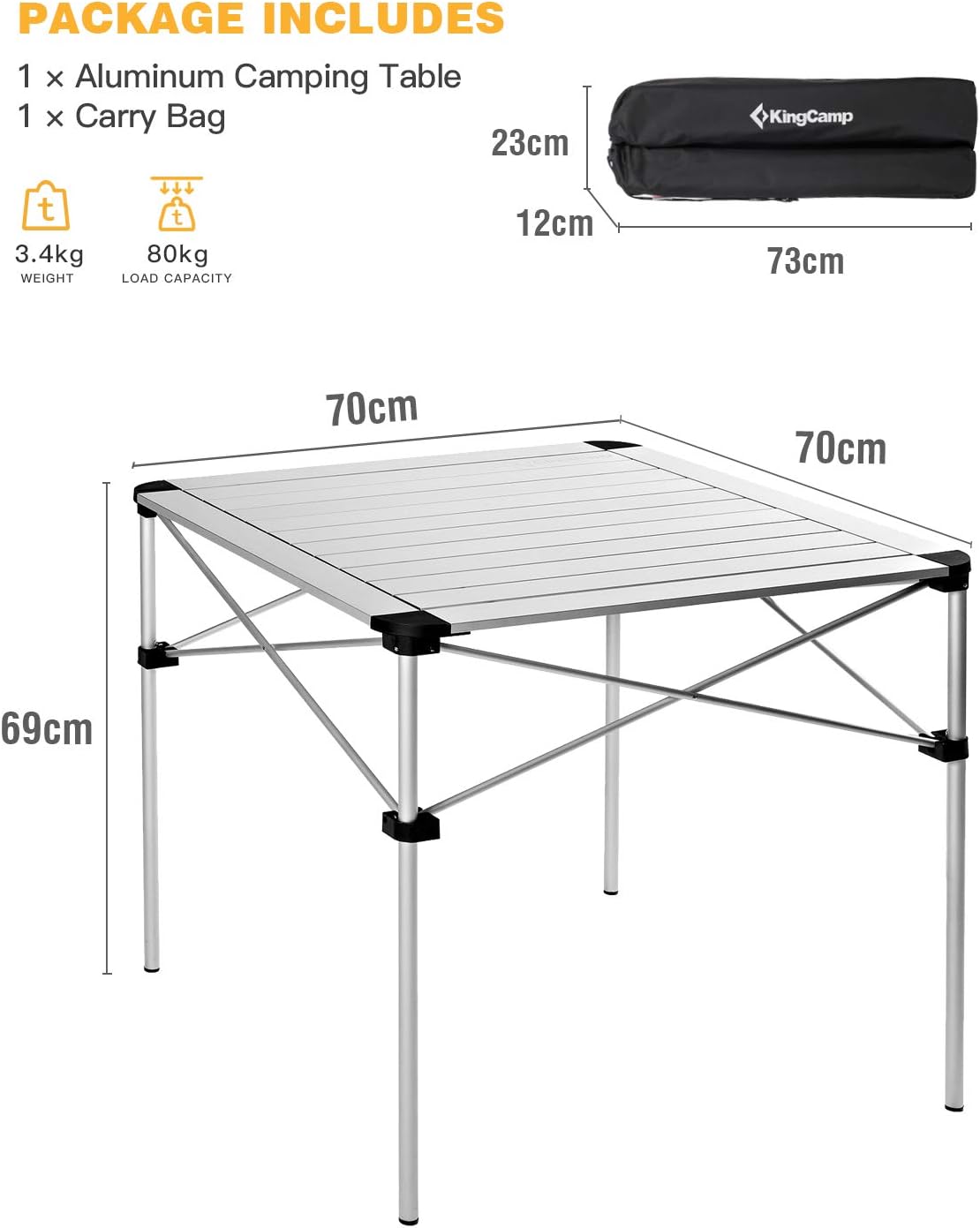 KingCamp KC3961_Silver Camping Table, 27.5"×27.5"×27.1" : Everything Else