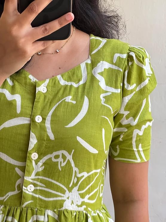 Image of Women's Rayon Floral Printed Midi Dress | Casual Fit & Flare One Piece Dress for Women | Stylish Short Sleeve Western Dress