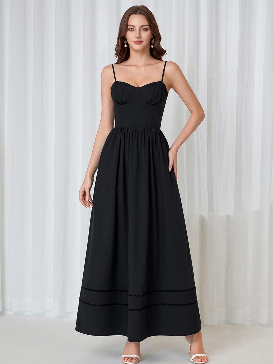 Auraxe Summer Maxi Wedding Guest Dresses for Women 2026 Corset Flowy A Line Smocked Beach Party Long Sundress with Pockets - Image 4