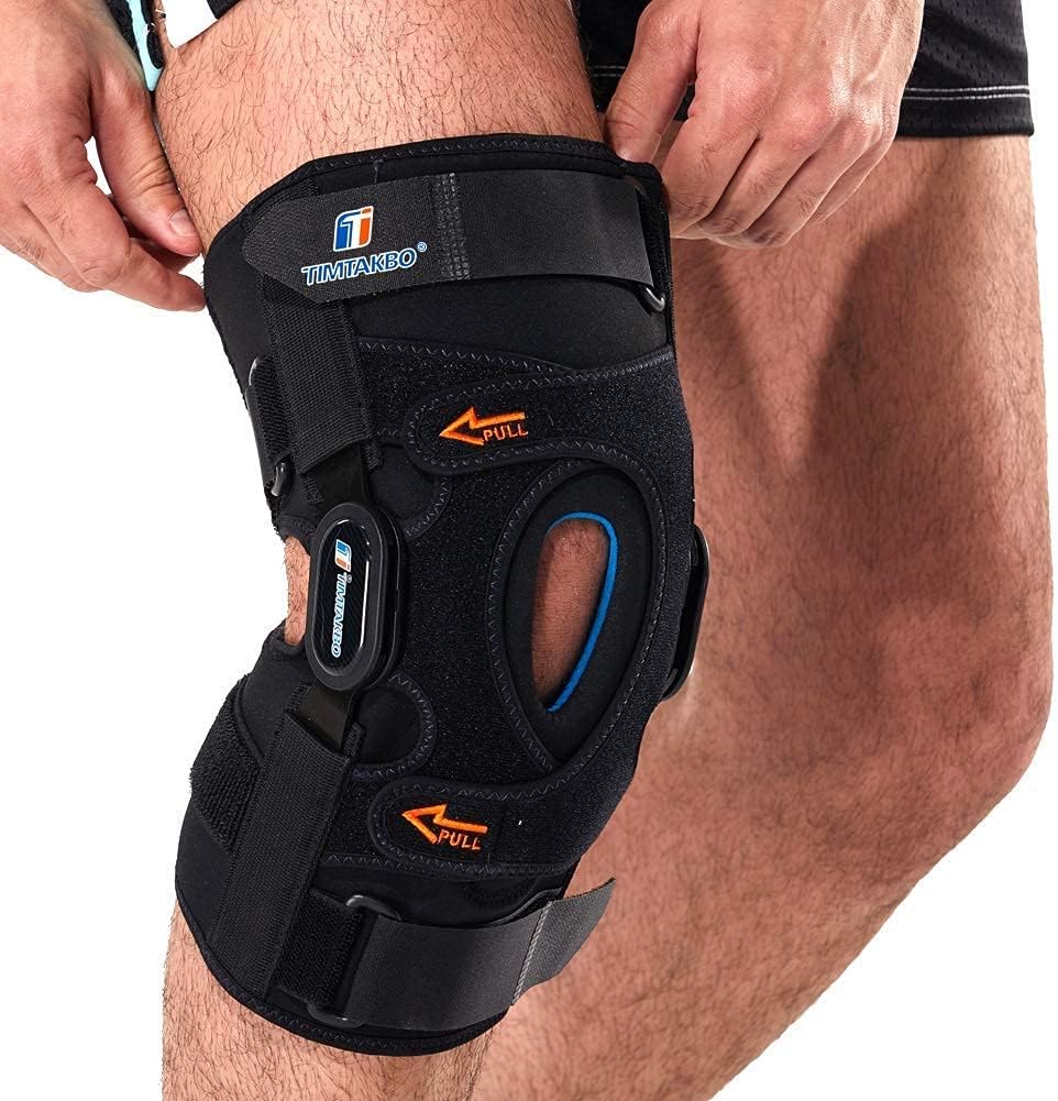 T TIMTAKBO Hinged Knee Brace,GEl Patella Support with Removable Dual Side Stabilizers,Knee Support for Meniscus Tear,Relieves ACL,Arthritis(L fit Upper 19-23"/Lower 16-20")