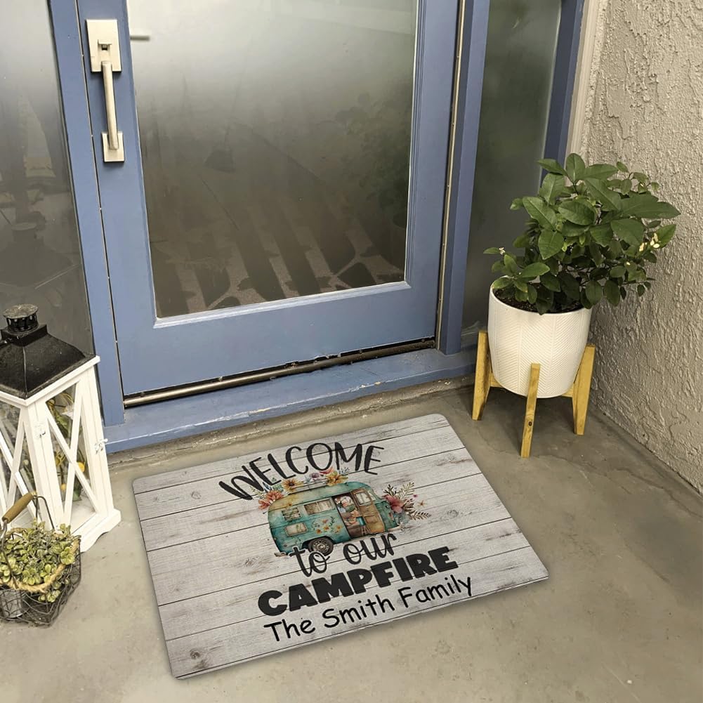 Camper RV Door Mat, 18" x30'', Personalized Name Camping Floor Mat, Spring Welcome Mat Entrance Mat Floor Mat Rug Indoor/Outdoor for Outside Camper Decor(mat-8)