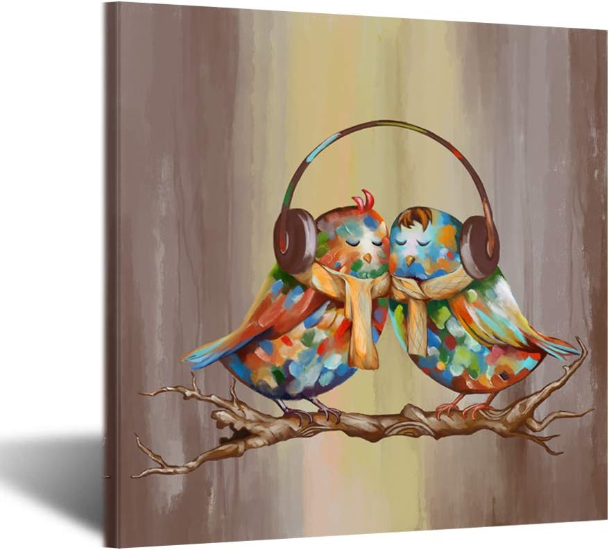 Kreative Arts Canvas Wall Art Print Couple Cardinal Birds in Love Framed Canvas Pictures Contemporary Painting Artwork Ready to Hang for Home Decoration Wall Decor 24x24inch