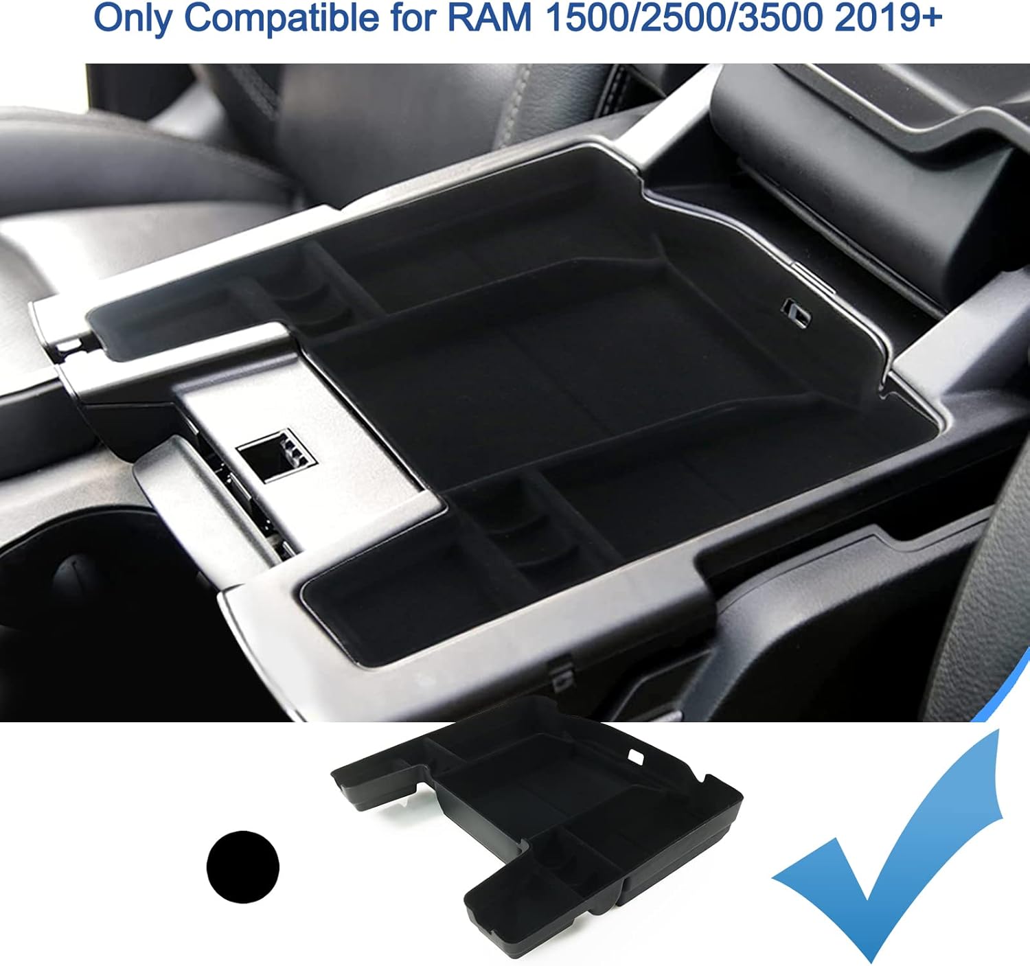 2019-2025 2026 Ram 1500 Center Console Organizer, for Dodge Ram 1500 2500 3500 Console Organizer, Durable ABS Plastic&Anti-Slip Rubber Armrest Tray Insert 2025 Ram Truck Accessories (Flocking)