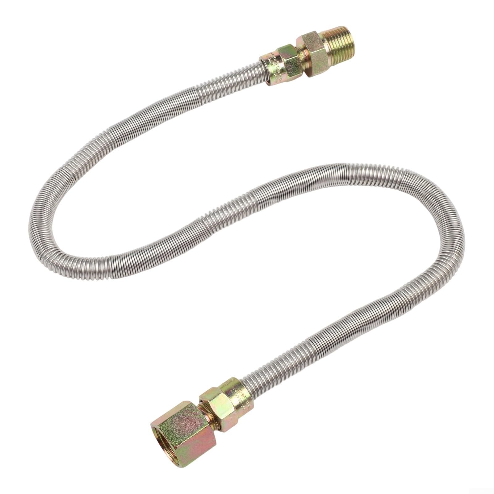MIKMLYZE Stainless Steel Corrugated Gas Hose 24 Inch With Brass 1/2 NPT Male Adapters For Fireplace, Grill Or Outdoor Fire, Flexible Bellows Design Resists Kinking And Twisting