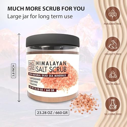 Dead Sea Collection Body Scrub with Himalayan Pink Salt and Dead Sea Minerals – Hydrating & Moisturising, Softening & Nourishing with Botanical Oils (660g) - Image 5