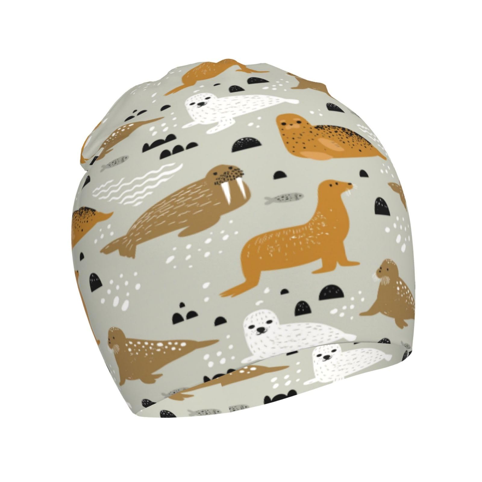 Rqzwdq Seal and Walrus Pattern Kids Beanie Hats Warm Knit Beanie Cap Skull Caps Gifts Decor for Boys Girls White