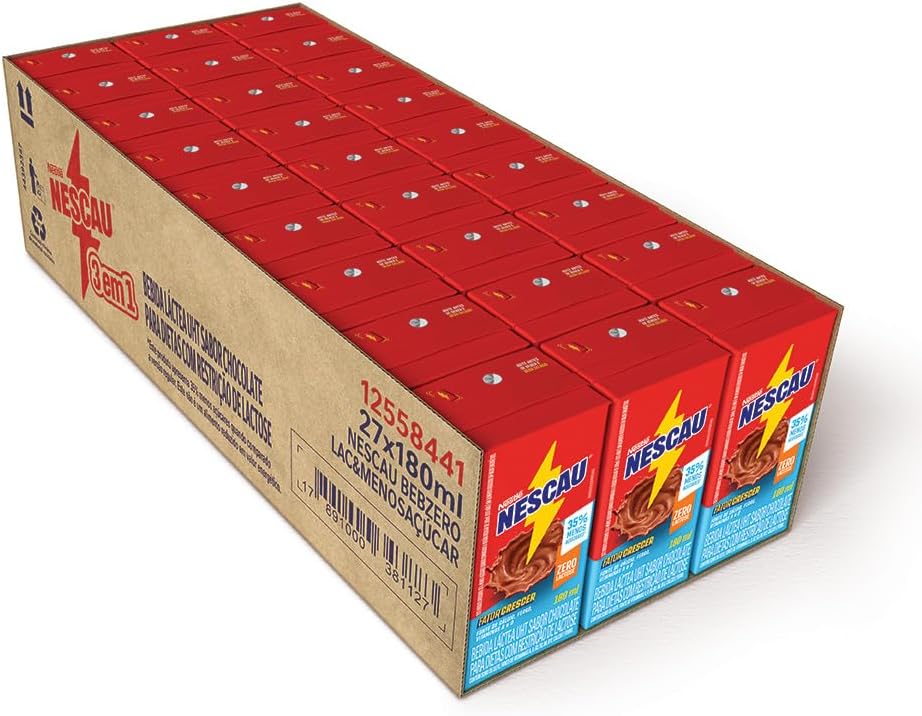 Nescau Bebida Láctea UHT Chocolate Zero Lactose 180Ml - 27 unidad...