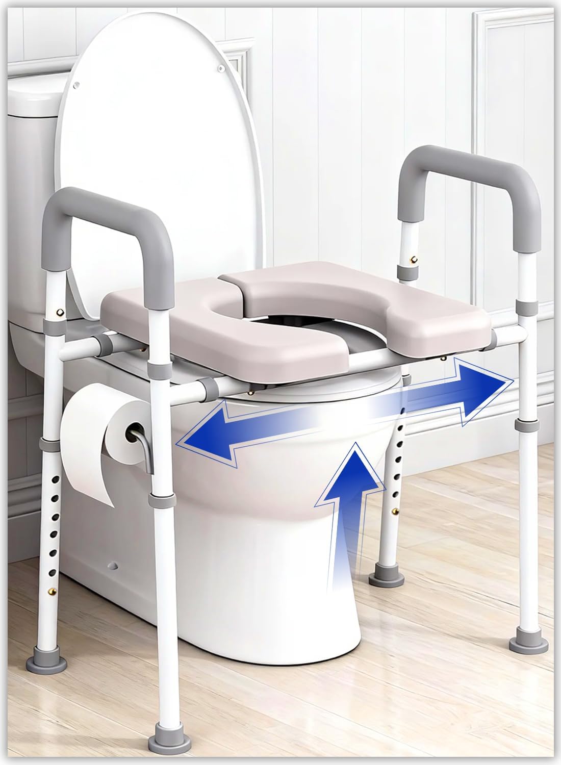 Agrish Toilet Seat Riser - Adjustable Width and Height Raised Toilet Seat with Handles, Raised Toilet Seats for Elderly Disabled 400lbs Toilet Riser Seat, Fits Any Toilet