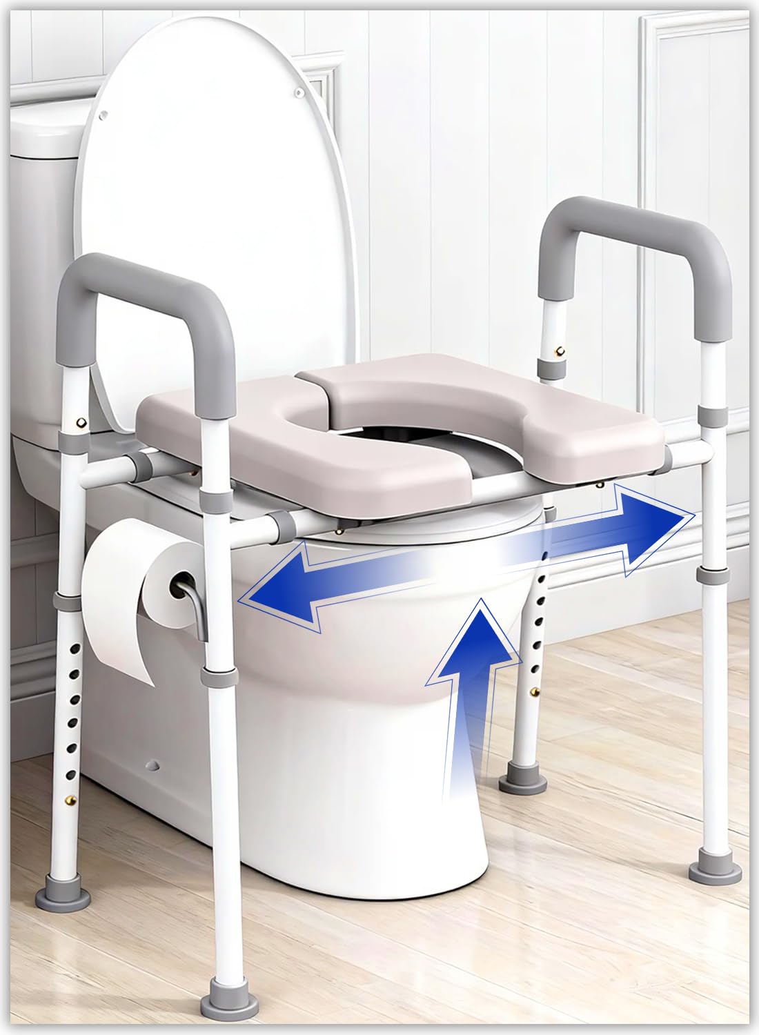 Toilet Seat Risers for Seniors, Raised Toilet Seat with Handles, Adjustable Width & Height Toilet Riser, 400lb Handicap Elevated Toilet Seat for Elderly, Disabled, Fits Any Toilet