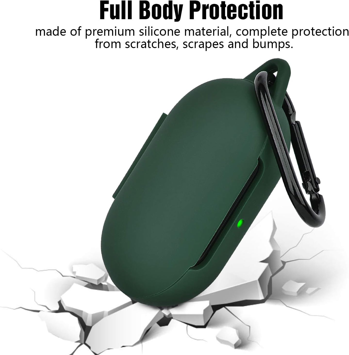 AIRSPO Silicone Case Cover for Galaxy Buds+ Plus(2020)/Galaxy Buds(2019) Samsung Galaxy Earbuds Protective Skin with Carabiner Keychain (Midnight Green