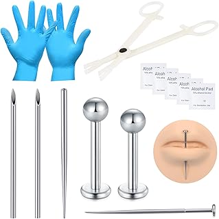 DJCIW Piercing Kit With Disposable 12G 14G 16G 18G Needles, Clamps, Taper for Belly Button, Nose, Septum, Nipple, Tongue, Eyebrow, Lip