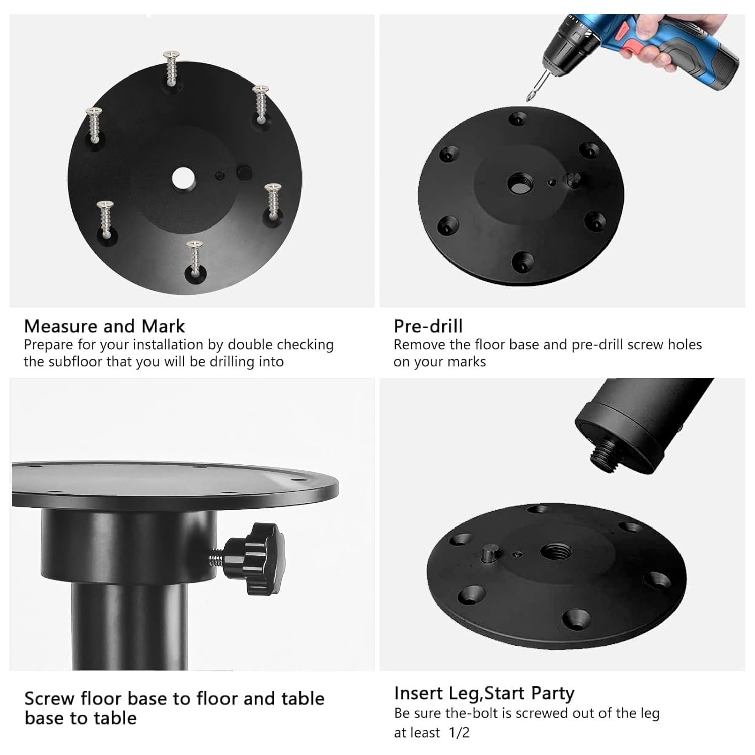 Flylin Adjustable Table Pedestal Detachable Stand Leg Base Mount Frame 17.8‑27.2 inch Aluminum Alloy Table Base Kit for RV Boat Yacht (Black)