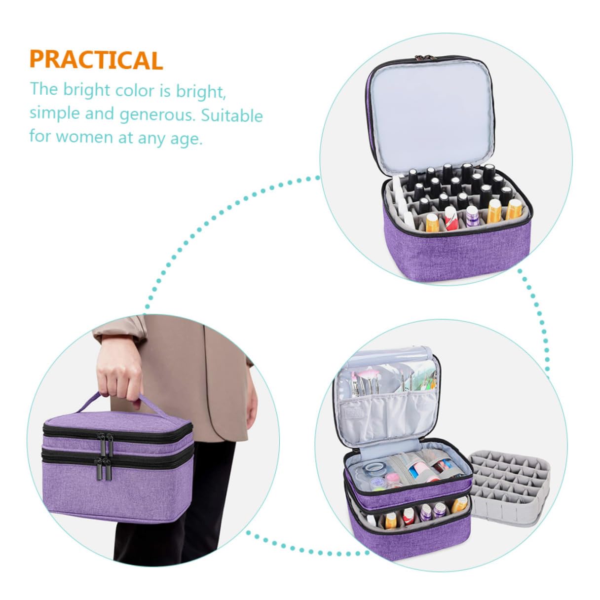 Generico Borsa Porta Smalti e Oli Essenziali con Manico Organizer Doppio Strato e Resistente Custodia da Viaggio Protettiva con Scomparti per Smalti e Cosmetici