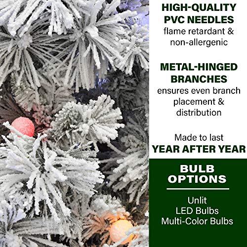 Fraser Hill Farm 7.5-Ft. Snowy Pine Flocked Slim Artificial Christmas Tree With Colorful G40 Vintage Led Light Bulbs | Heavily Flocked | Realistic Foliage | Stand Included | Xmas Decor Ffsng40075-6Sn #TOP2