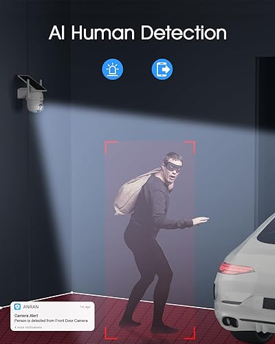 Miniatura 6 de ANRAN Cámaras de seguridad solares inalámbricas para exteriores, cámaras 2K para seguridad del hogar con panel solar fijo, PTZ de 360 para