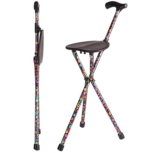 Switch Sticks Walking Stick, Walking Cane, Cane Chair, Quad Cane and Folding Cane with Seat is 34 Inches Tall, FSA and HSA Eligible, Supports Up to 220 Pounds, Bubbles - Bubbles