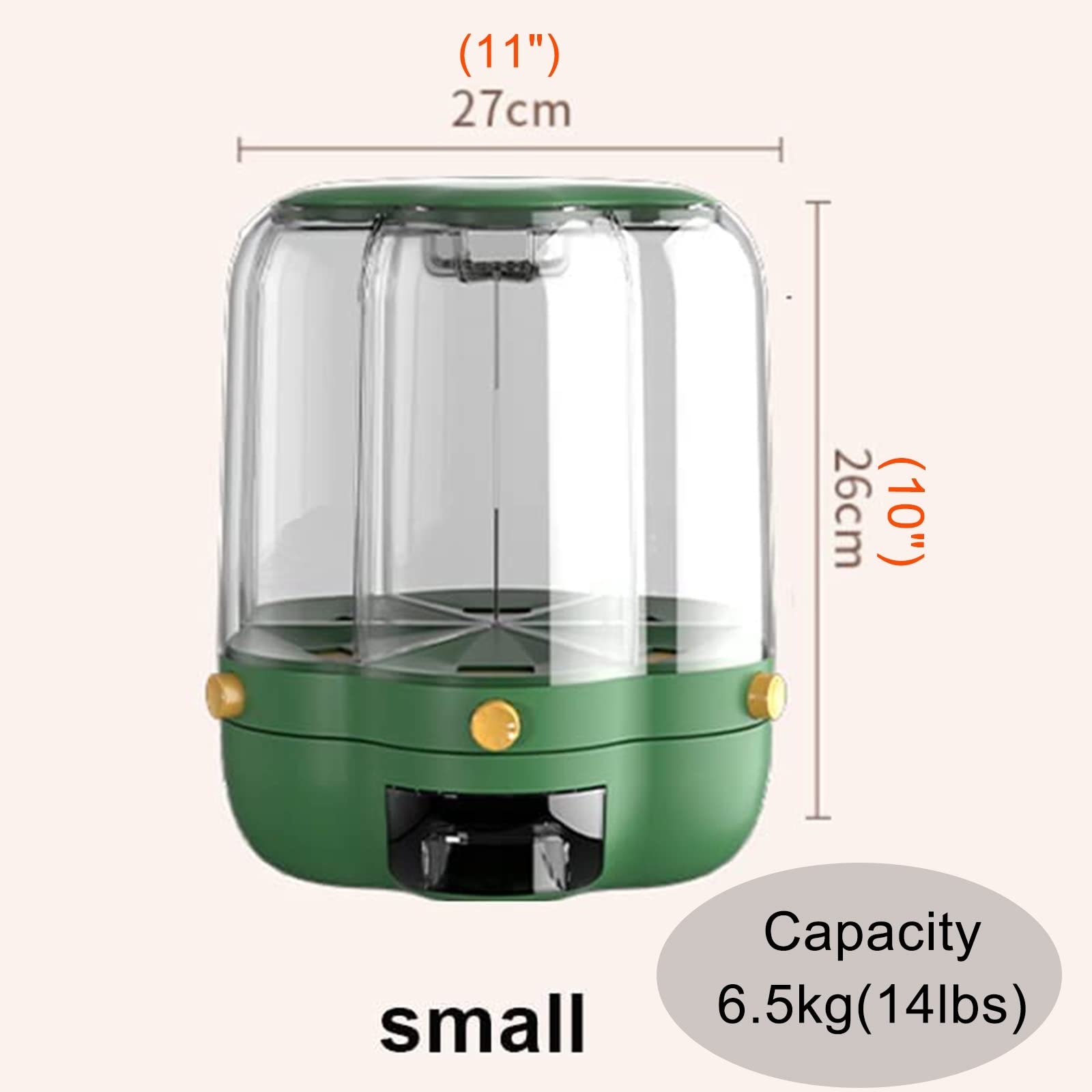Contenitori per Alimenti Ermetici Girevole Dispenser per la conservazione del grano - Rotondo Trasparente 6 griglie Distributore di riso, Uscita con un clic per cereali/fagioli, Multifunzionale