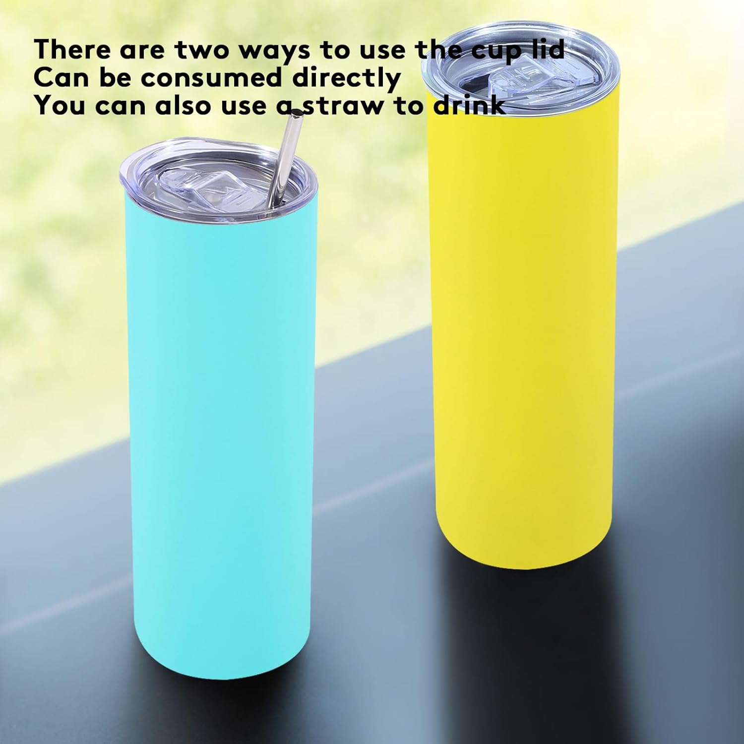 8 Pack Skinny Tumblers with Straws and Lids, 20oz Powder Coated Stainless Steel Slim Tumbler Double Wall Vacuum Insulated Coffee Cups for Hot Cold Drink (Mixed color) - Image 4