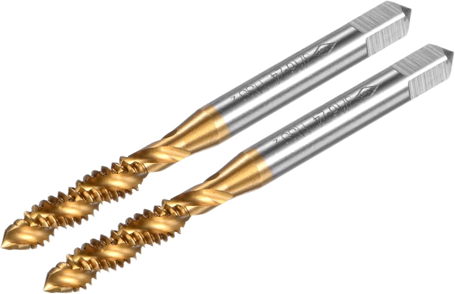 2-Pack 1/2-13 UNC Spiral Flute Thread Tap, HSS Titanium Coated Right Hand Threading Tap Screw for Drilling/Milling Machines/CNC Machine Tools, Tapping Tool