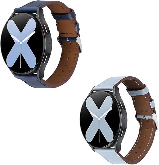 Italy Genuine Leather Watch Bands Men Women Compatible with Samsung Galaxy Watch Band, 20mm 22mm Lugs Watch Straps, Quick Release Wear-resistant Sweat-Resistant Smartwatch Replacement Strap(PACK OF 2)