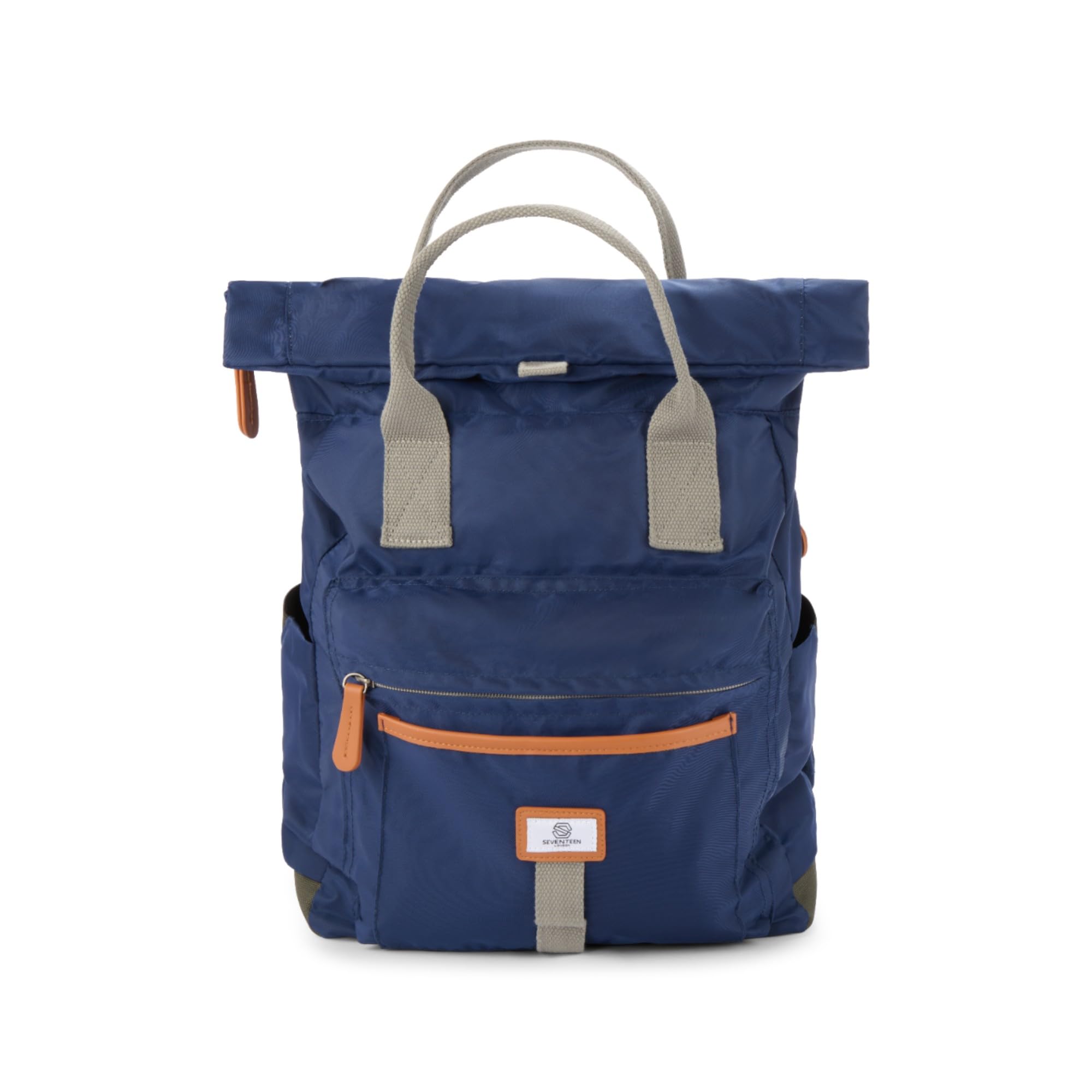 SEVENTEEN LONDON – Modern 100% Recycled Nylon Fold Roll Top Backpack in a Classic Slim Minimalist Design – Fits Laptops up to 15" - 'Holland Park' (Navy)