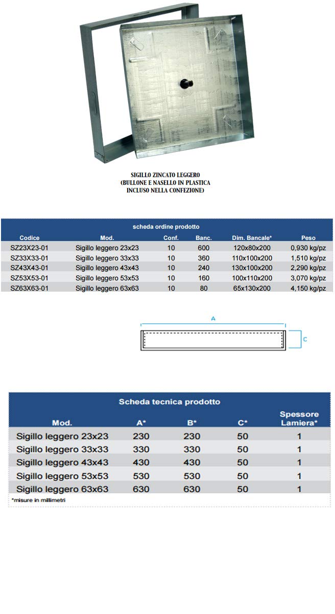 Tapa de registro sellada galvanizada 63x63x5 cm LIGERO 10/10