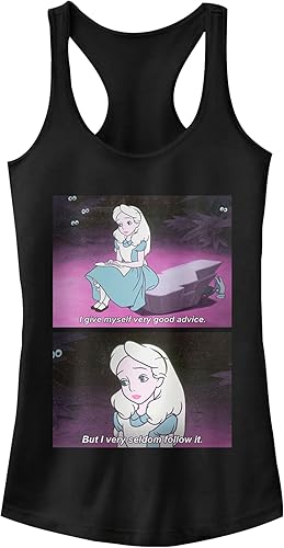 Disney Junior's Alice in Wonderland Advice Meme Slim Fit, Scoop Hem Racerback Ta